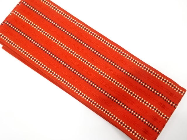 JAPANESE KIMONO / ANTIQUE HANHABA OBI / WOVEN STRIPE PATTERN